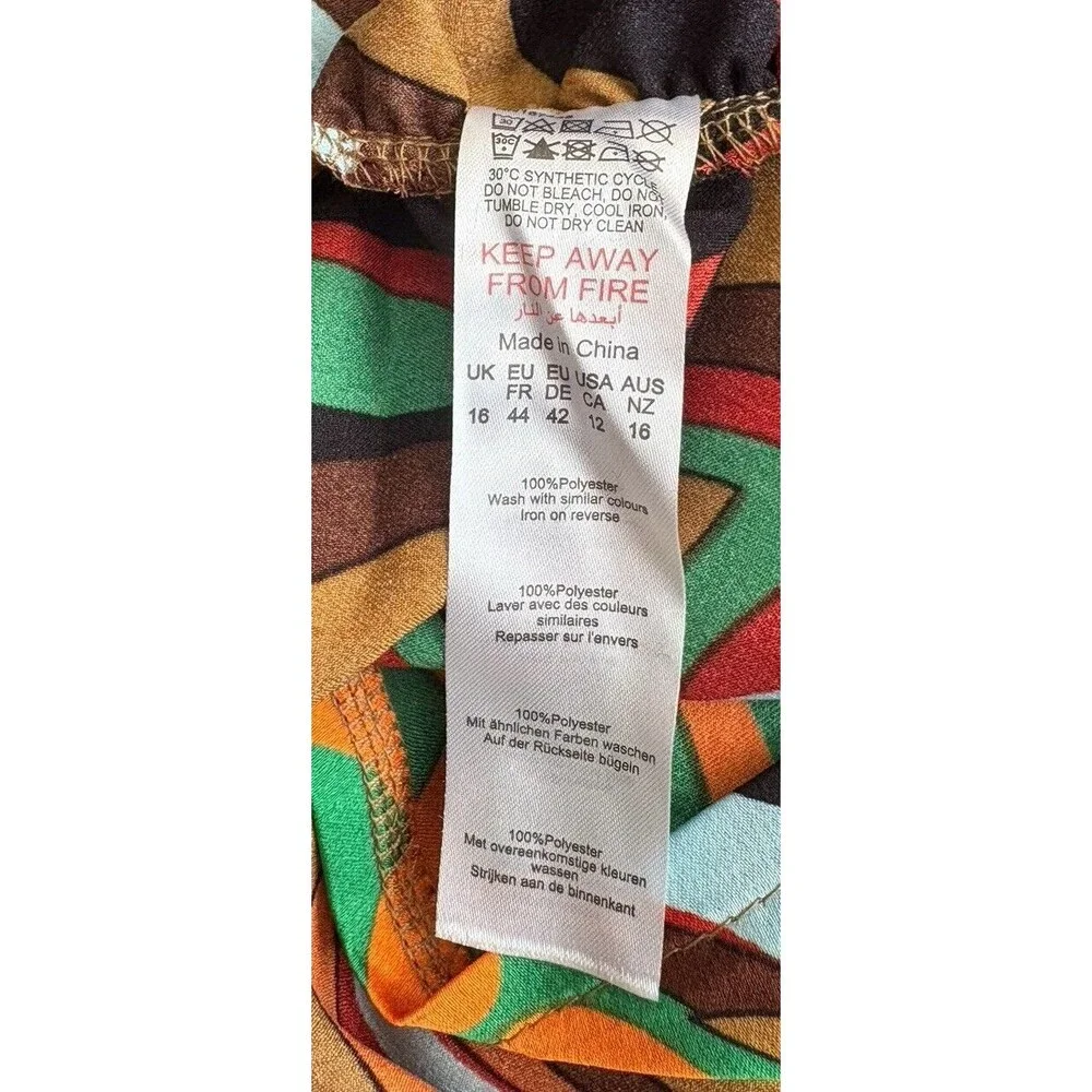 PrettyLittleThing Multi Abstract Print Ruched Front Skirt Women's Size 12 US New